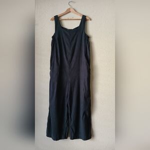 Halston Jumpsuit Womens 10 Black Wide Leg Linen Blend Pockets